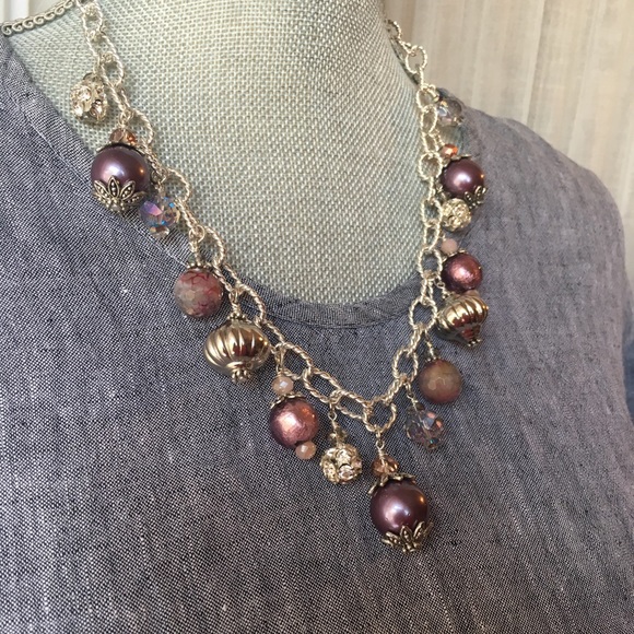 Tchotchke Trinket Necklace with Glass Pearls Agate Rhinestones and Crystals - Picture 1 of 5